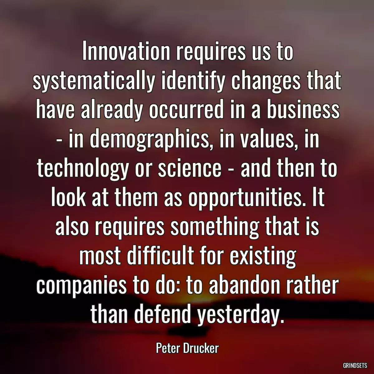 Innovation requires us to systematically identify changes that have already occurred in a business - in demographics, in values, in technology or science - and then to look at them as opportunities. It also requires something that is most difficult for existing companies to do: to abandon rather than defend yesterday.