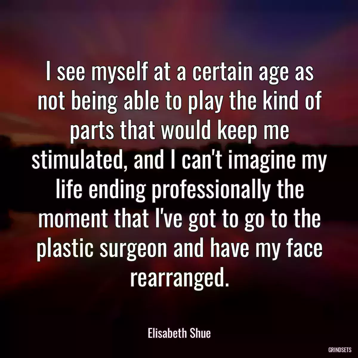 I see myself at a certain age as not being able to play the kind of parts that would keep me stimulated, and I can\'t imagine my life ending professionally the moment that I\'ve got to go to the plastic surgeon and have my face rearranged.