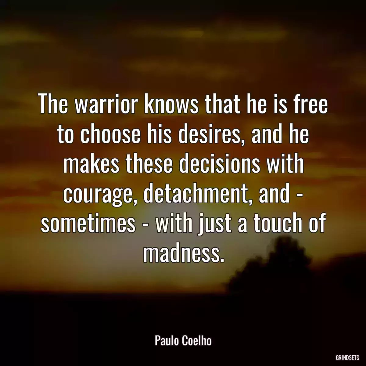 The warrior knows that he is free to choose his desires, and he makes these decisions with courage, detachment, and - sometimes - with just a touch of madness.