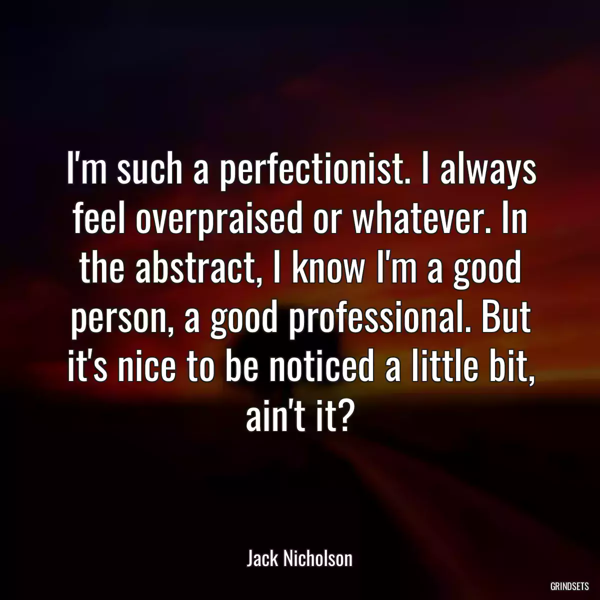 I\'m such a perfectionist. I always feel overpraised or whatever. In the abstract, I know I\'m a good person, a good professional. But it\'s nice to be noticed a little bit, ain\'t it?