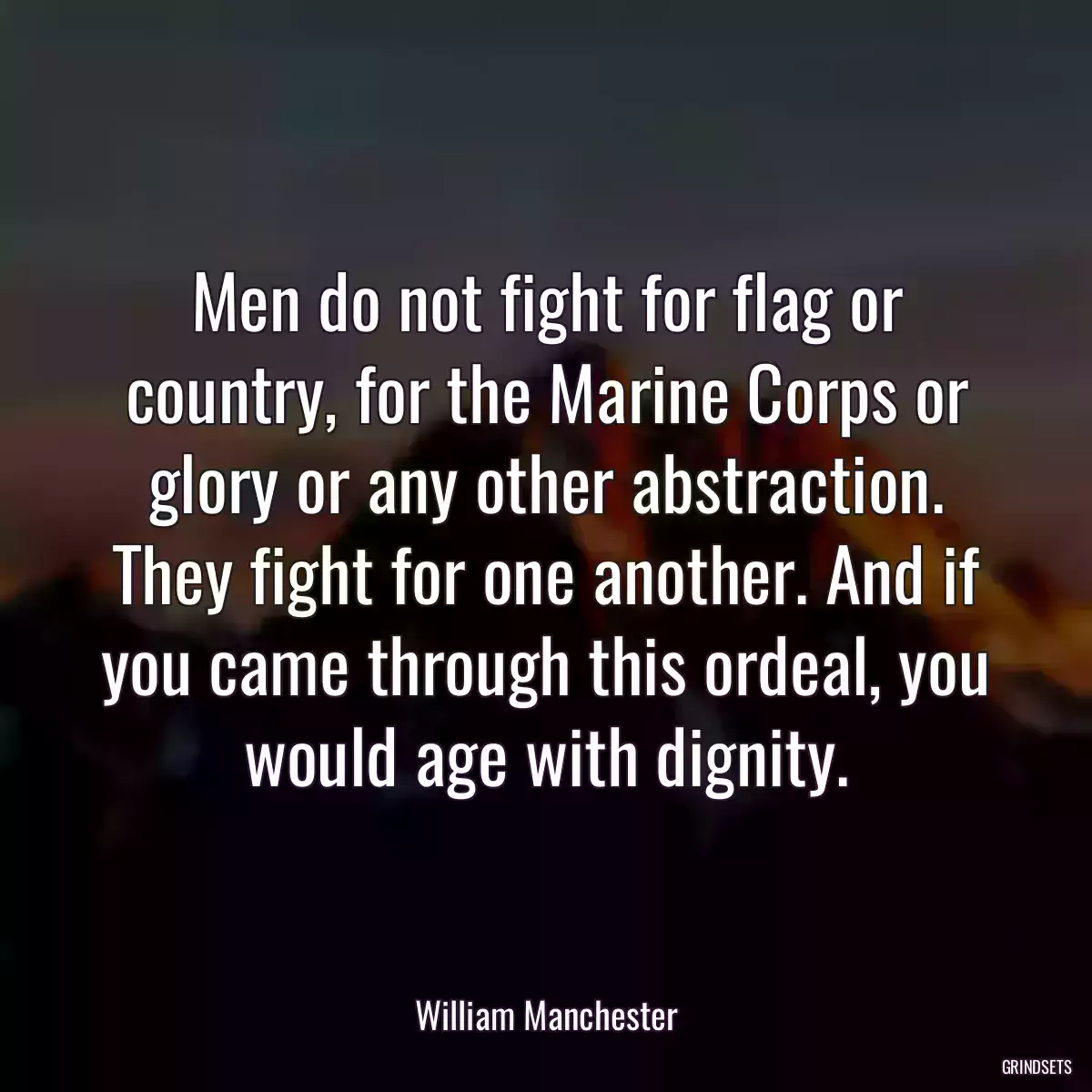 Men do not fight for flag or country, for the Marine Corps or glory or any other abstraction. They fight for one another. And if you came through this ordeal, you would age with dignity.