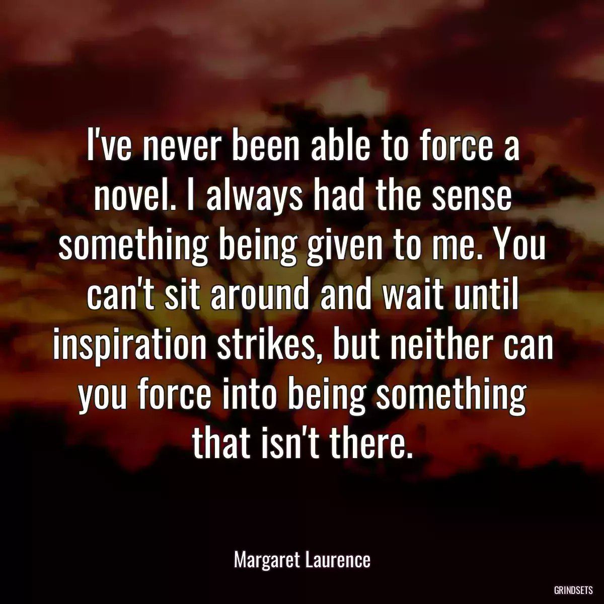 I\'ve never been able to force a novel. I always had the sense something being given to me. You can\'t sit around and wait until inspiration strikes, but neither can you force into being something that isn\'t there.