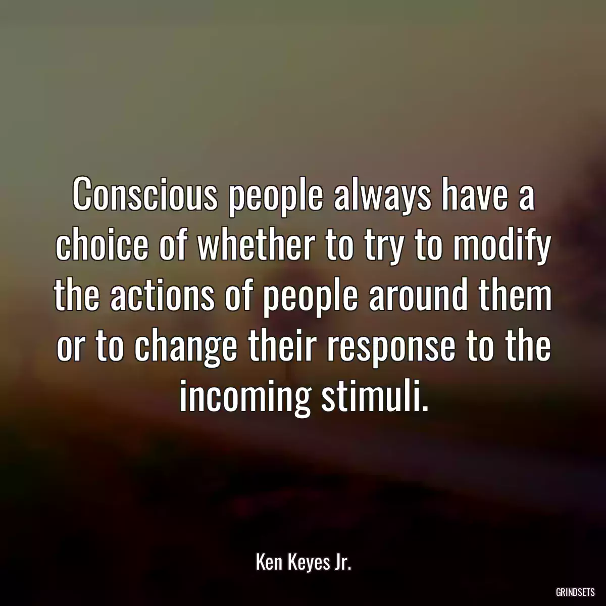 Conscious people always have a choice of whether to try to modify the actions of people around them or to change their response to the incoming stimuli.