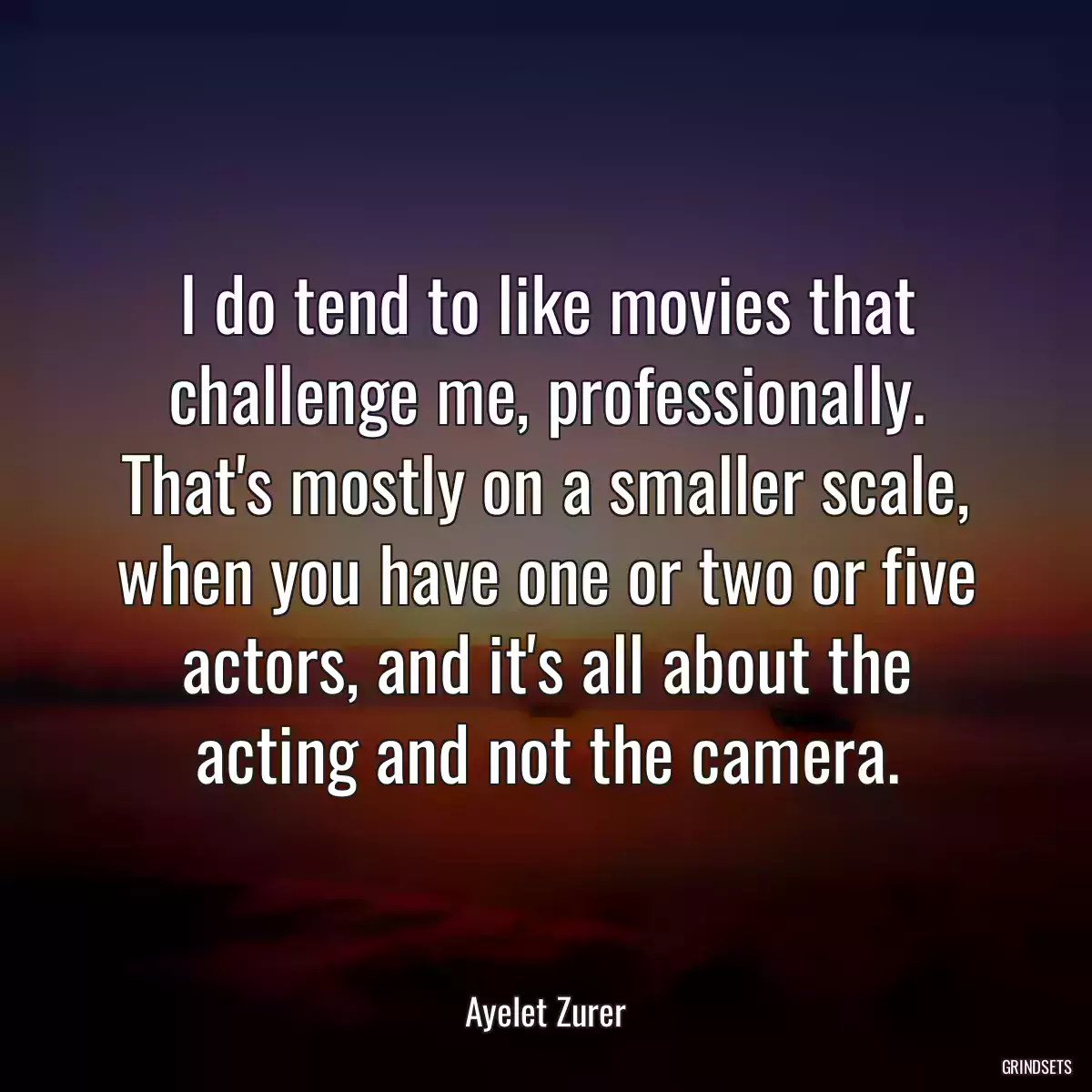 I do tend to like movies that challenge me, professionally. That\'s mostly on a smaller scale, when you have one or two or five actors, and it\'s all about the acting and not the camera.