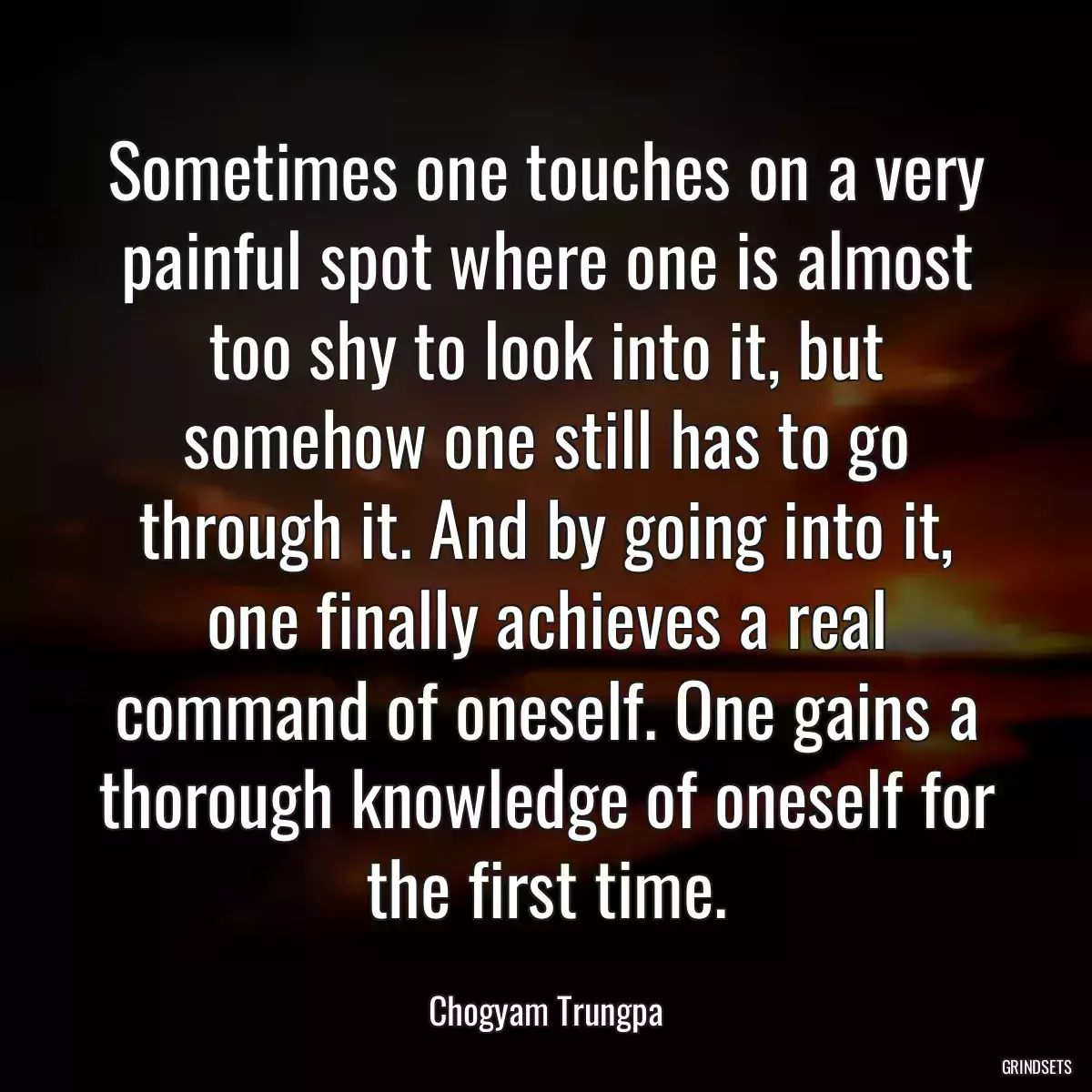 Sometimes one touches on a very painful spot where one is almost too shy to look into it, but somehow one still has to go through it. And by going into it, one finally achieves a real command of oneself. One gains a thorough knowledge of oneself for the first time.