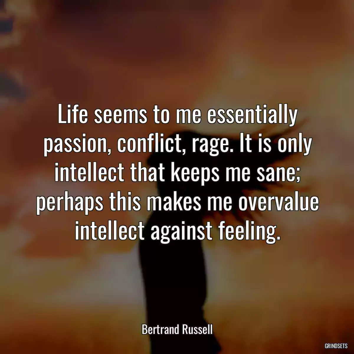 Life seems to me essentially passion, conflict, rage. It is only intellect that keeps me sane; perhaps this makes me overvalue intellect against feeling.