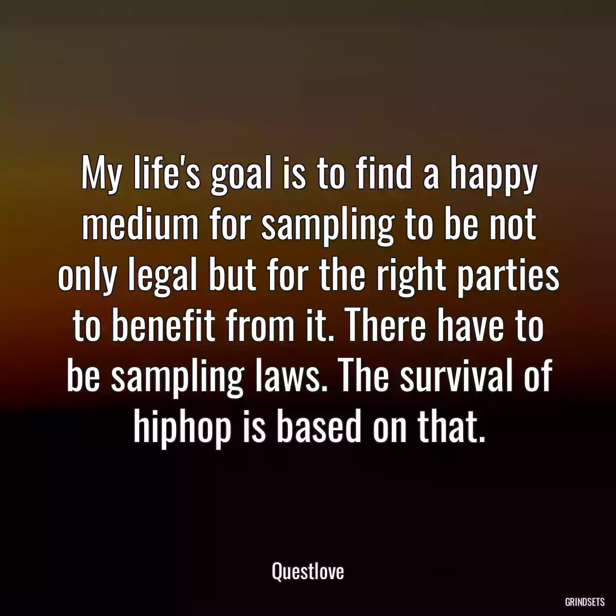 My life\'s goal is to find a happy medium for sampling to be not only legal but for the right parties to benefit from it. There have to be sampling laws. The survival of hiphop is based on that.