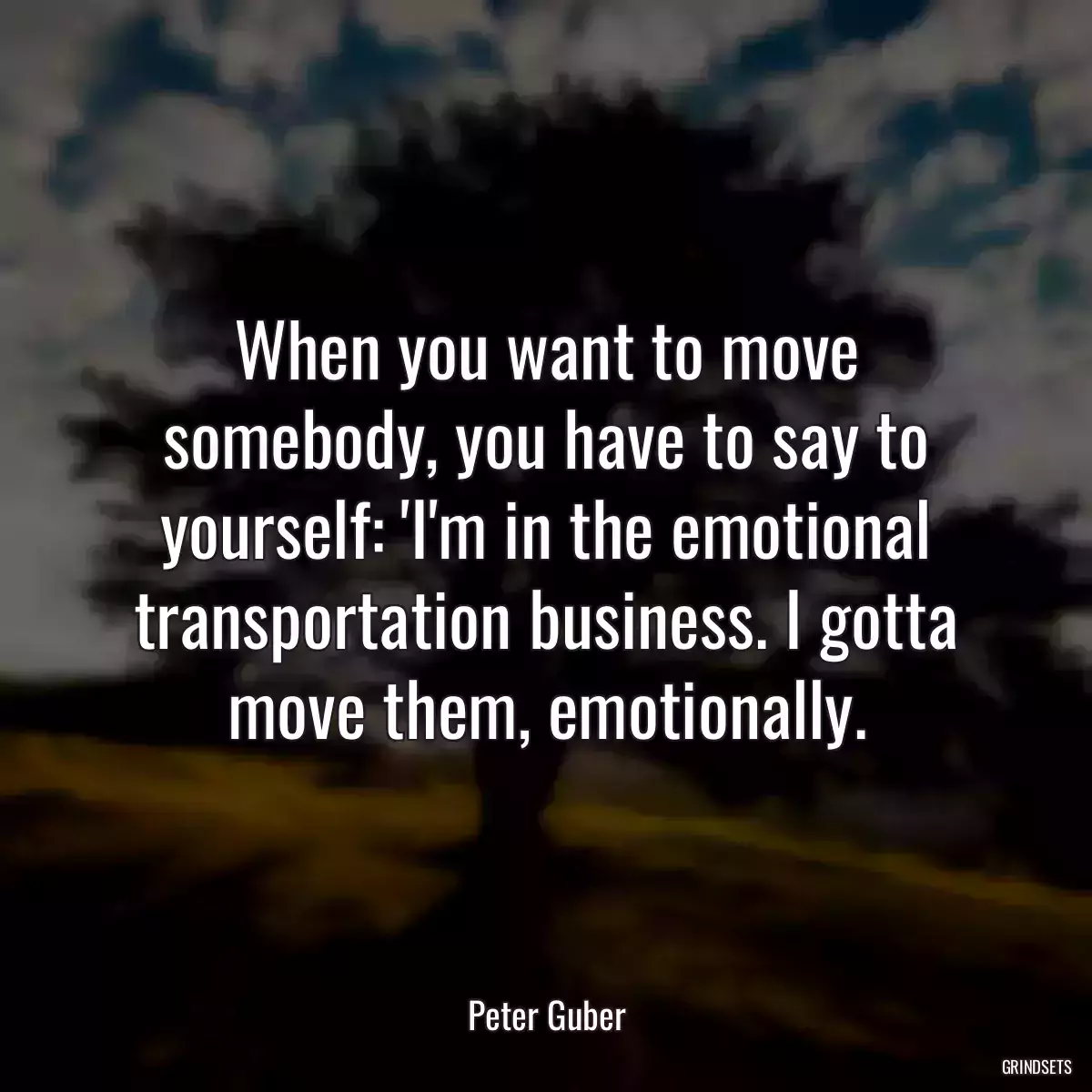 When you want to move somebody, you have to say to yourself: \'I\'m in the emotional transportation business. I gotta move them, emotionally.