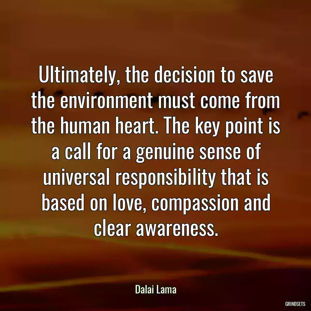 Ultimately, the decision to save the environment must come from the human heart. The key point is a call for a genuine sense of universal responsibility that is based on love, compassion and clear awareness.