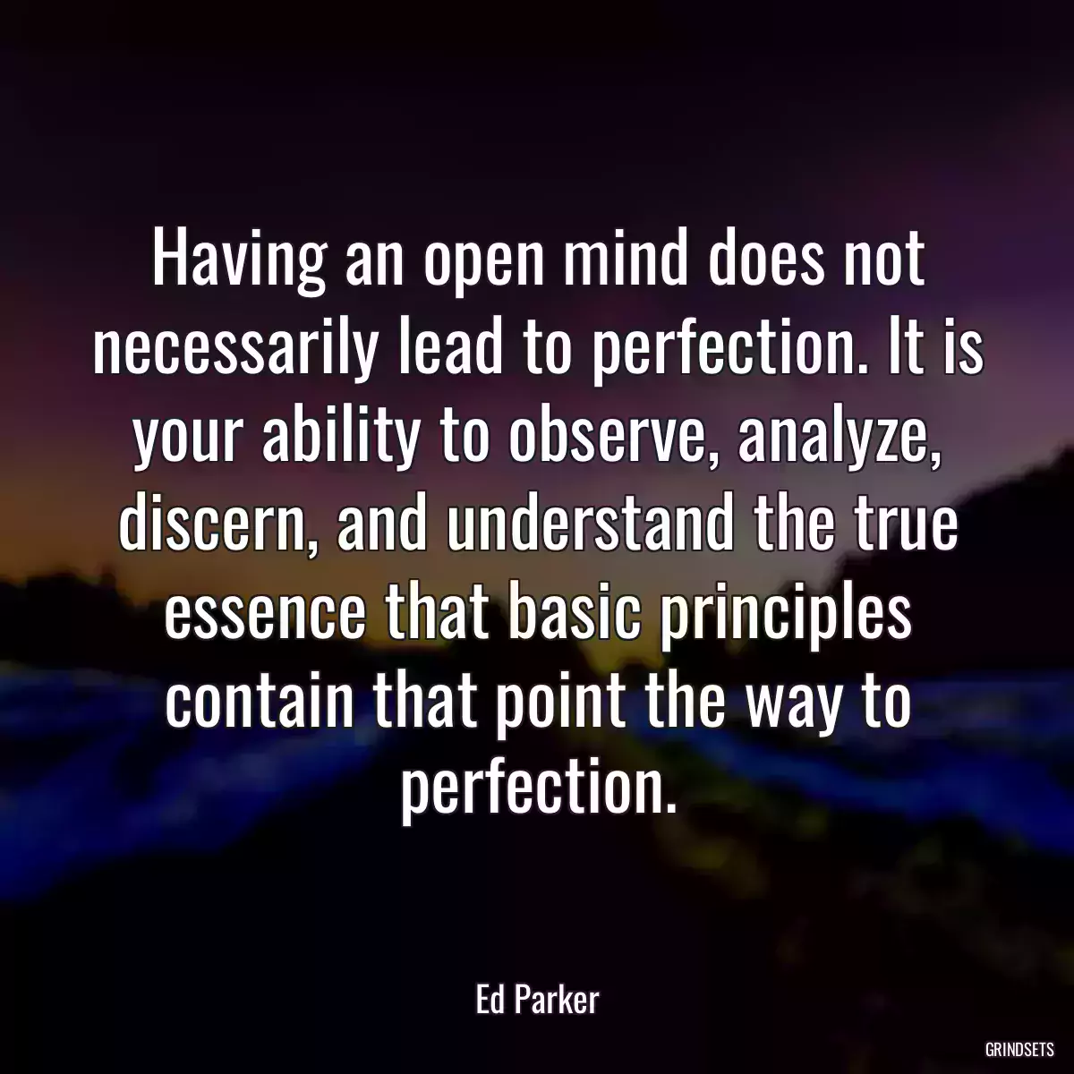 Having an open mind does not necessarily lead to perfection. It is your ability to observe, analyze, discern, and understand the true essence that basic principles contain that point the way to perfection.