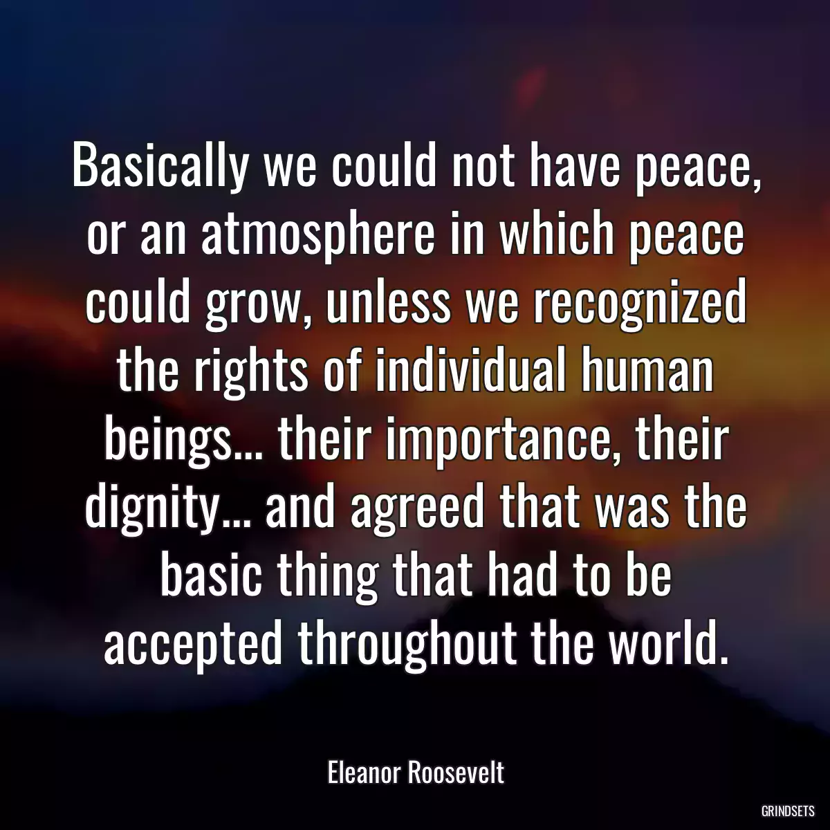 Basically we could not have peace, or an atmosphere in which peace could grow, unless we recognized the rights of individual human beings... their importance, their dignity... and agreed that was the basic thing that had to be accepted throughout the world.