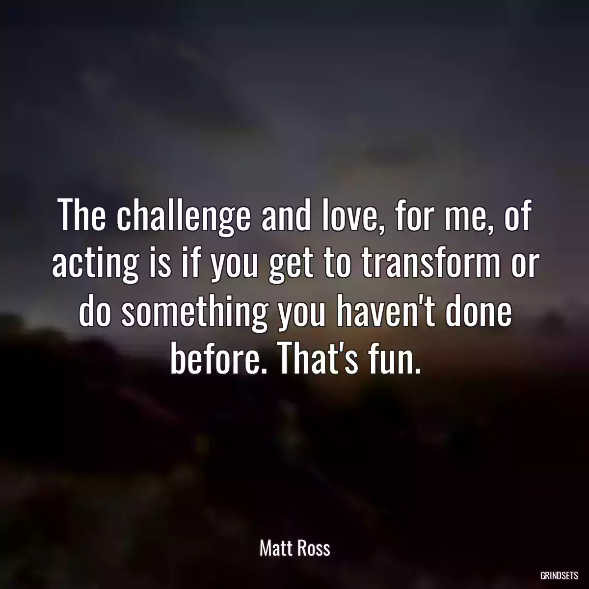 The challenge and love, for me, of acting is if you get to transform or do something you haven\'t done before. That\'s fun.