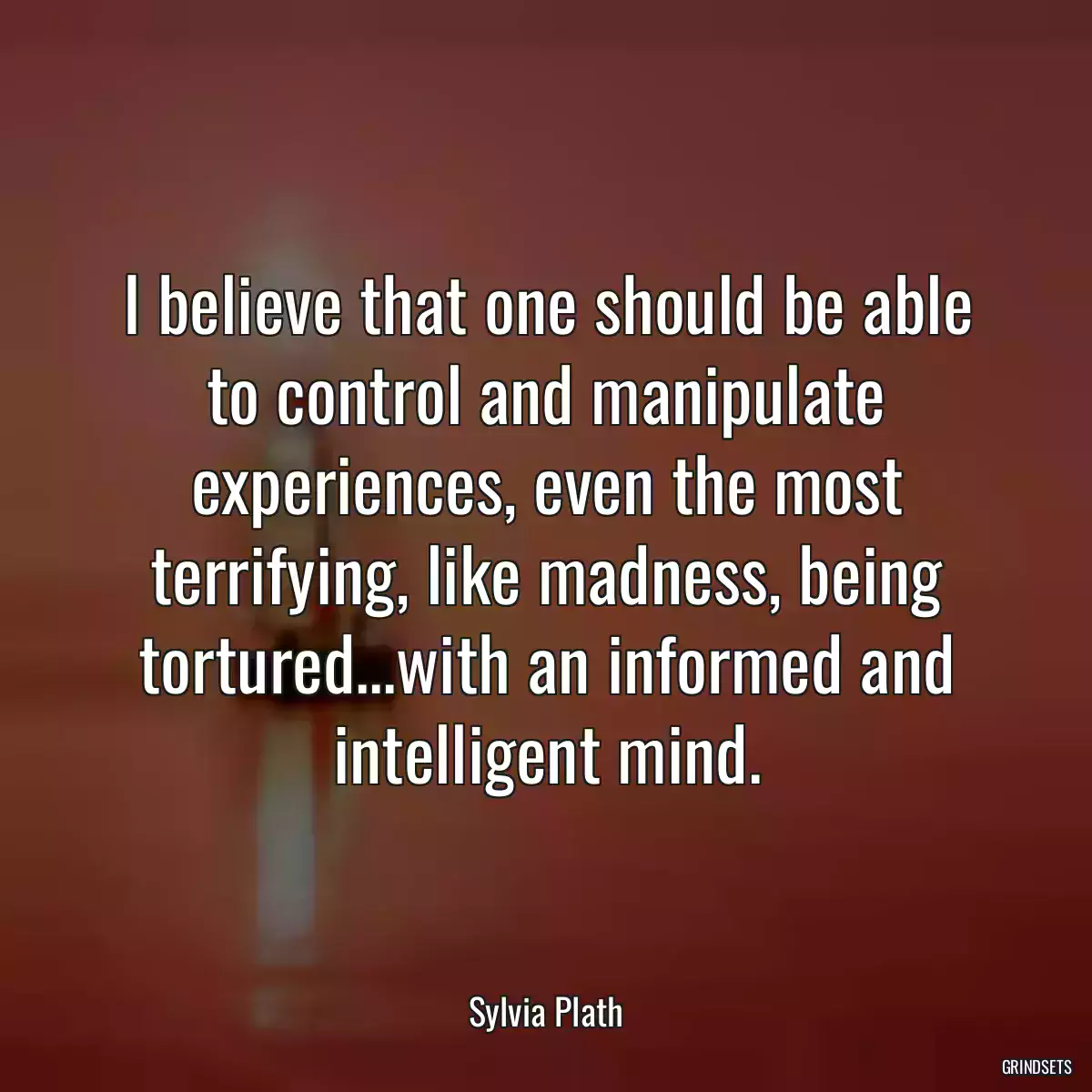 I believe that one should be able to control and manipulate experiences, even the most terrifying, like madness, being tortured...with an informed and intelligent mind.