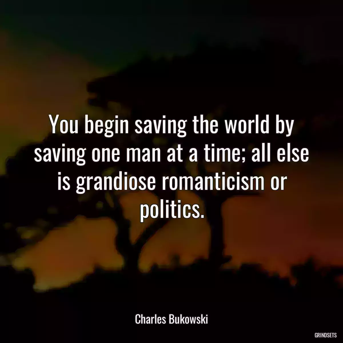 You begin saving the world by saving one man at a time; all else is grandiose romanticism or politics.