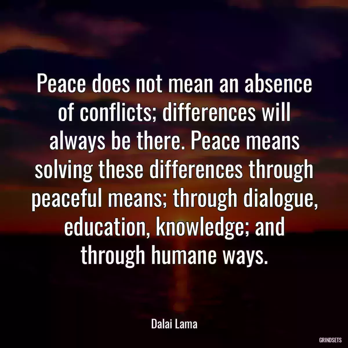 Peace does not mean an absence of conflicts; differences will always be there. Peace means solving these differences through peaceful means; through dialogue, education, knowledge; and through humane ways.