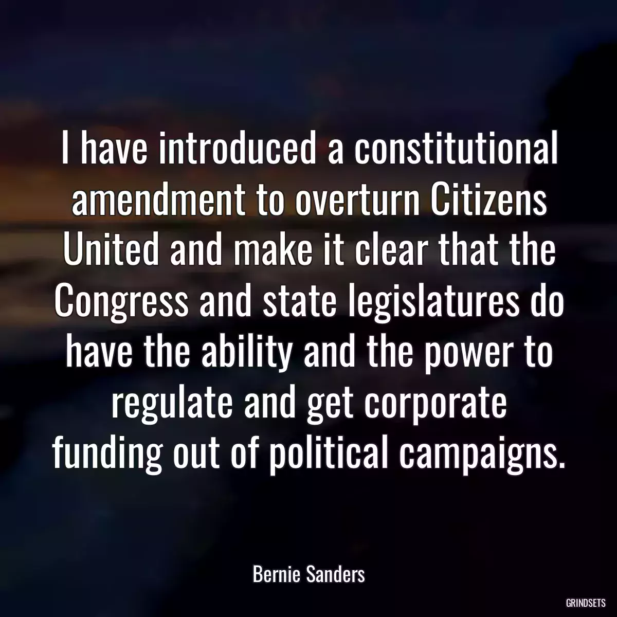 I have introduced a constitutional amendment to overturn Citizens United and make it clear that the Congress and state legislatures do have the ability and the power to regulate and get corporate funding out of political campaigns.