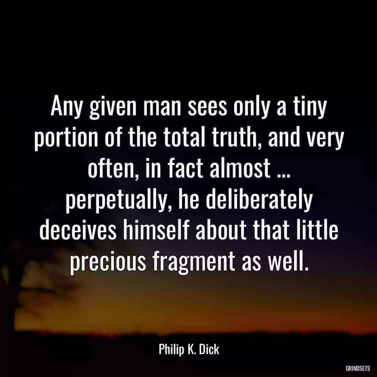 Any given man sees only a tiny portion of the total truth, and very often, in fact almost ... perpetually, he deliberately deceives himself about that little precious fragment as well.