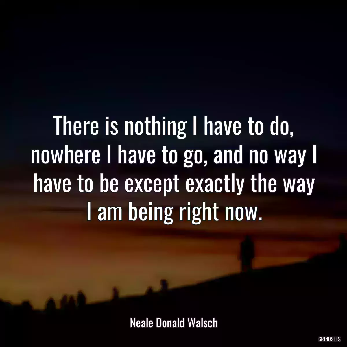 There is nothing I have to do, nowhere I have to go, and no way I have to be except exactly the way I am being right now.