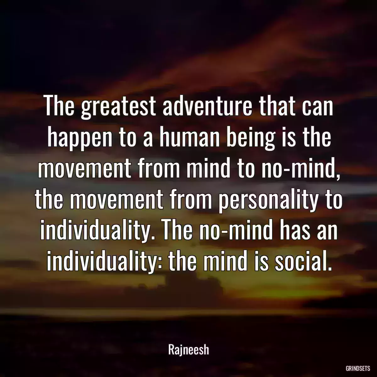 The greatest adventure that can happen to a human being is the movement from mind to no-mind, the movement from personality to individuality. The no-mind has an individuality: the mind is social.