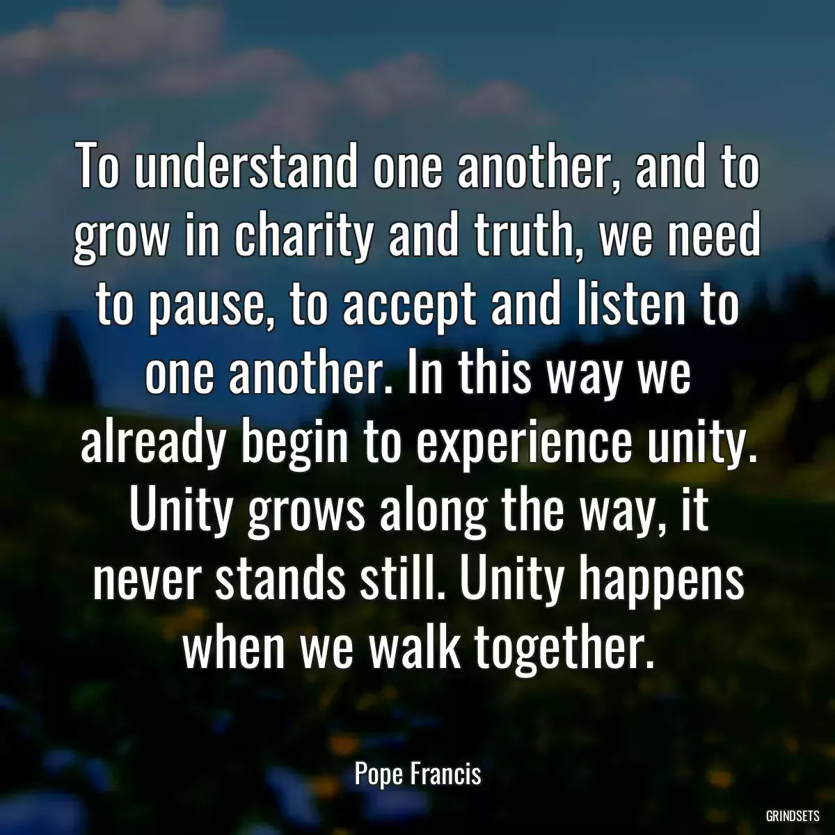 To understand one another, and to grow in charity and truth, we need to pause, to accept and listen to one another. In this way we already begin to experience unity. Unity grows along the way, it never stands still. Unity happens when we walk together.