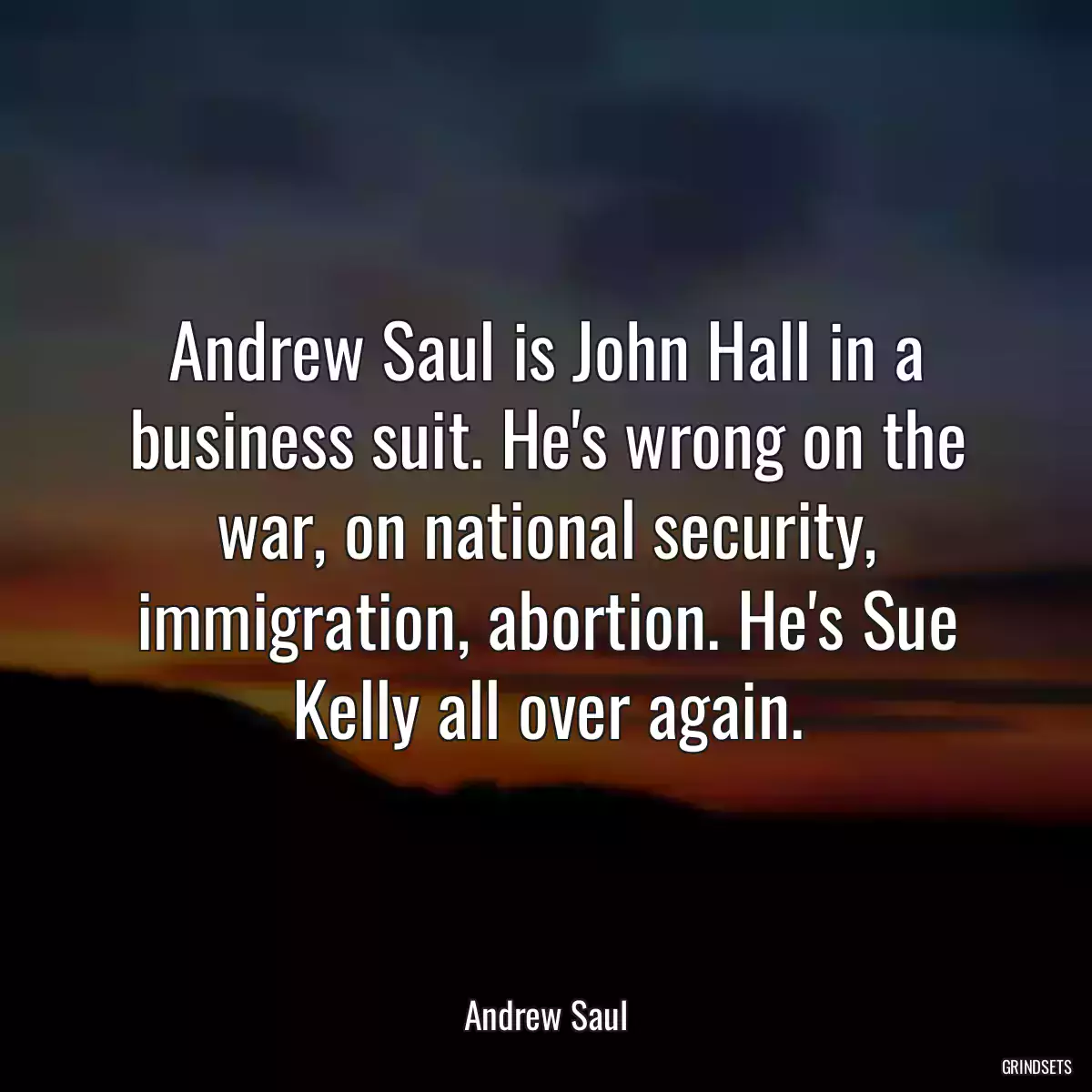 Andrew Saul is John Hall in a business suit. He\'s wrong on the war, on national security, immigration, abortion. He\'s Sue Kelly all over again.