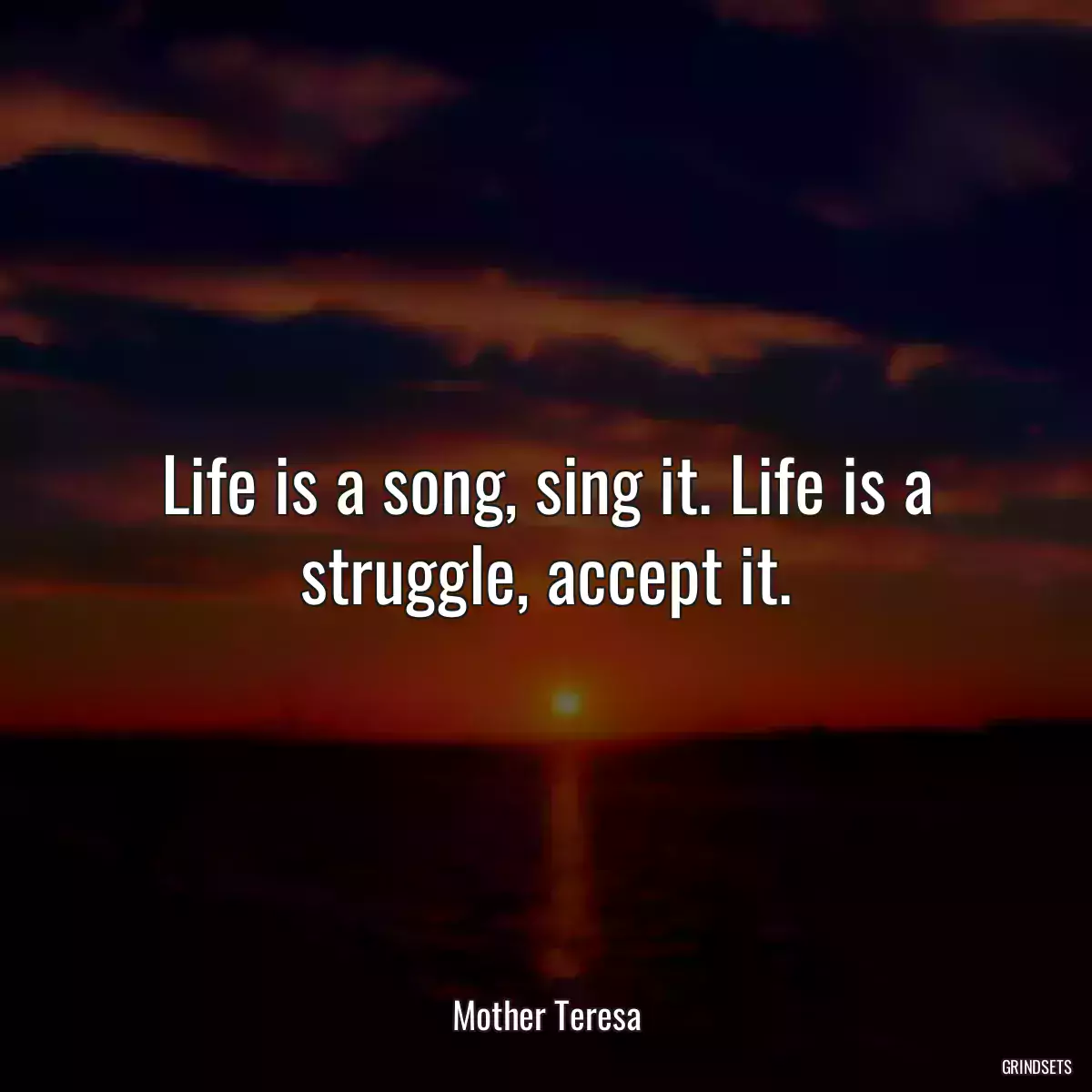 Life is a song, sing it. Life is a struggle, accept it.