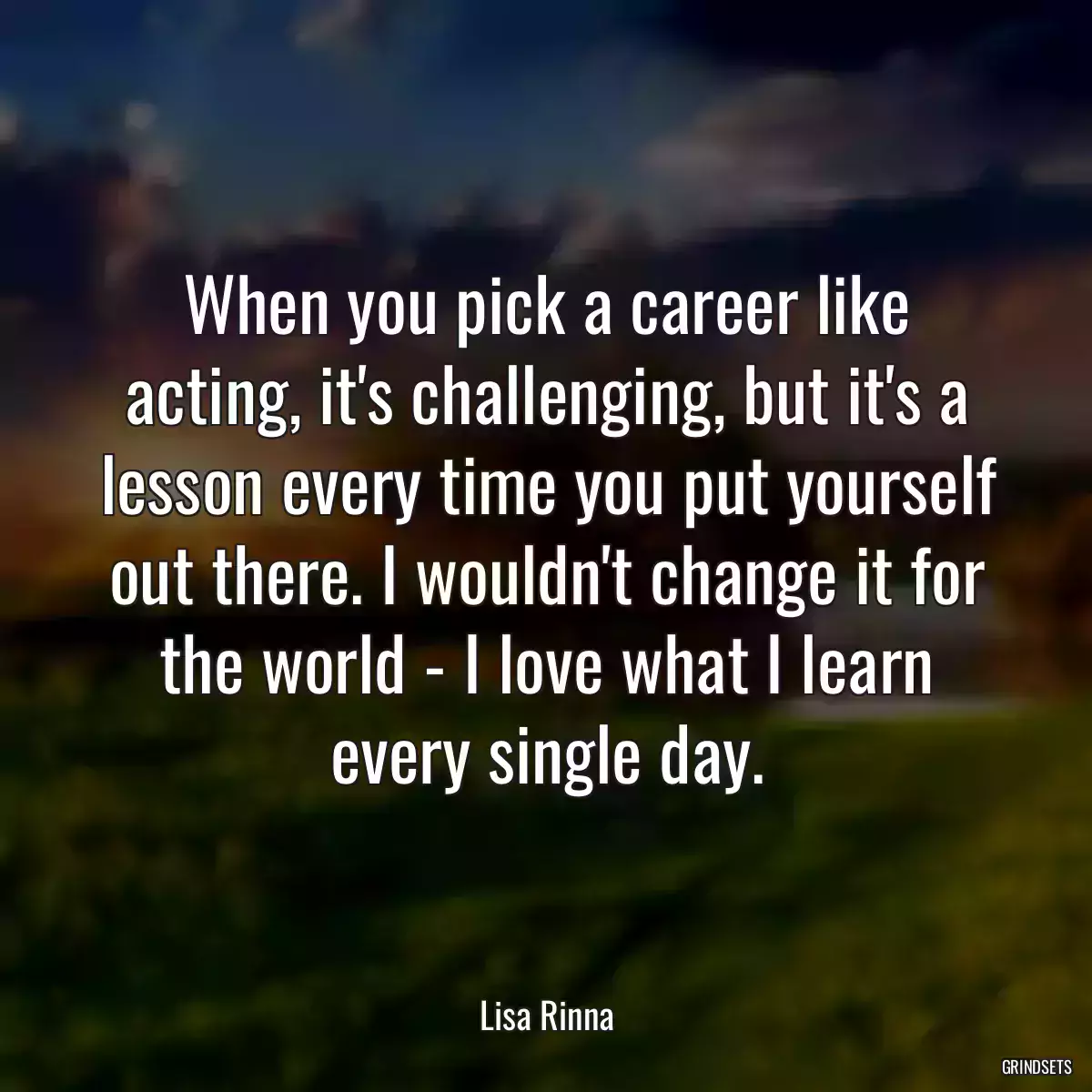 When you pick a career like acting, it\'s challenging, but it\'s a lesson every time you put yourself out there. I wouldn\'t change it for the world - I love what I learn every single day.