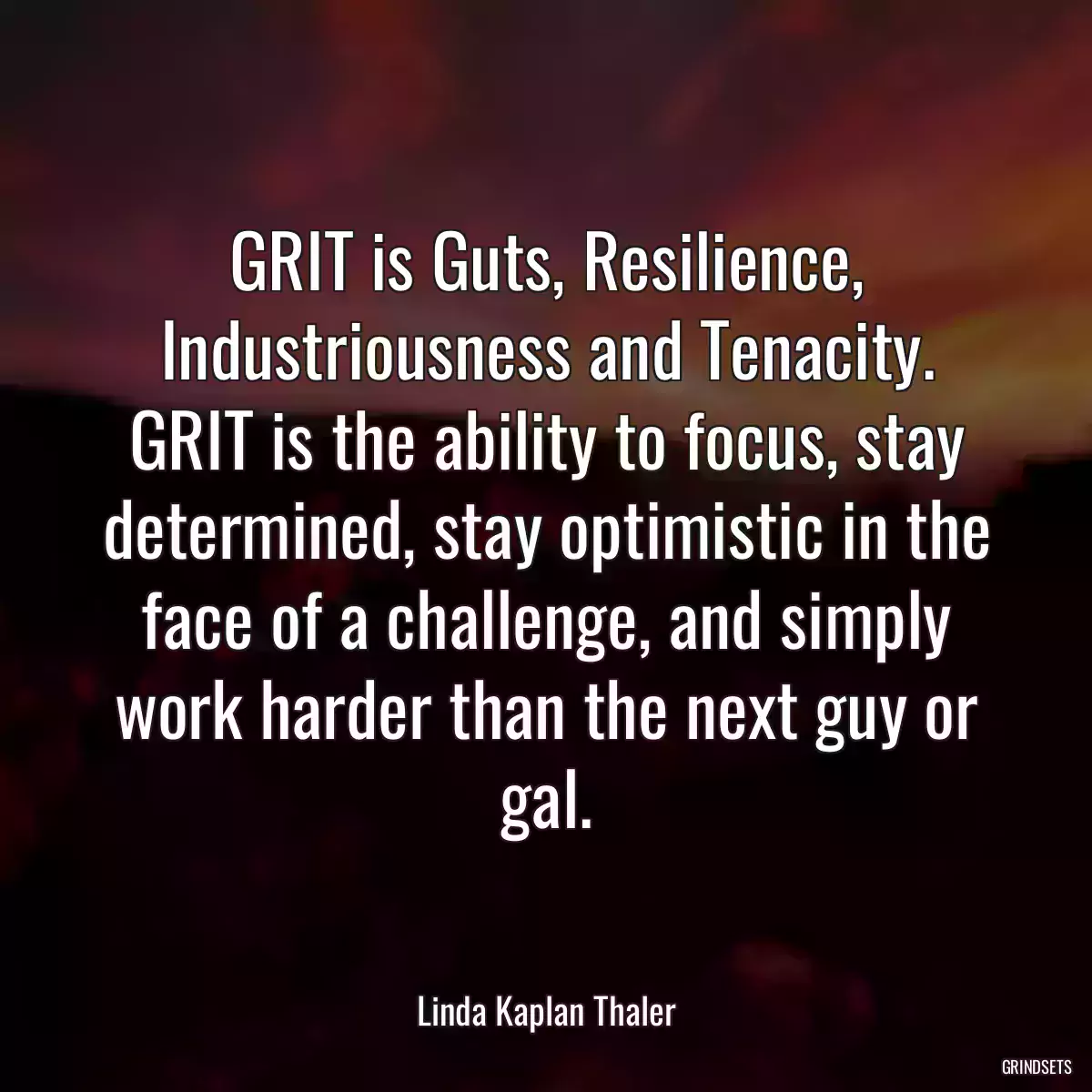 GRIT is Guts, Resilience, Industriousness and Tenacity. GRIT is the ability to focus, stay determined, stay optimistic in the face of a challenge, and simply work harder than the next guy or gal.