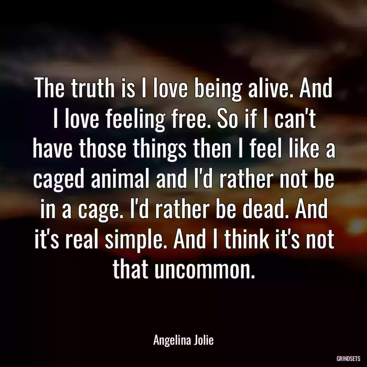 The truth is I love being alive. And I love feeling free. So if I can\'t have those things then I feel like a caged animal and I\'d rather not be in a cage. I\'d rather be dead. And it\'s real simple. And I think it\'s not that uncommon.