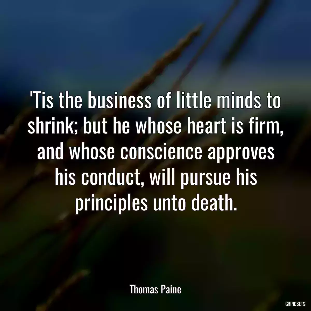 \'Tis the business of little minds to shrink; but he whose heart is firm, and whose conscience approves his conduct, will pursue his principles unto death.