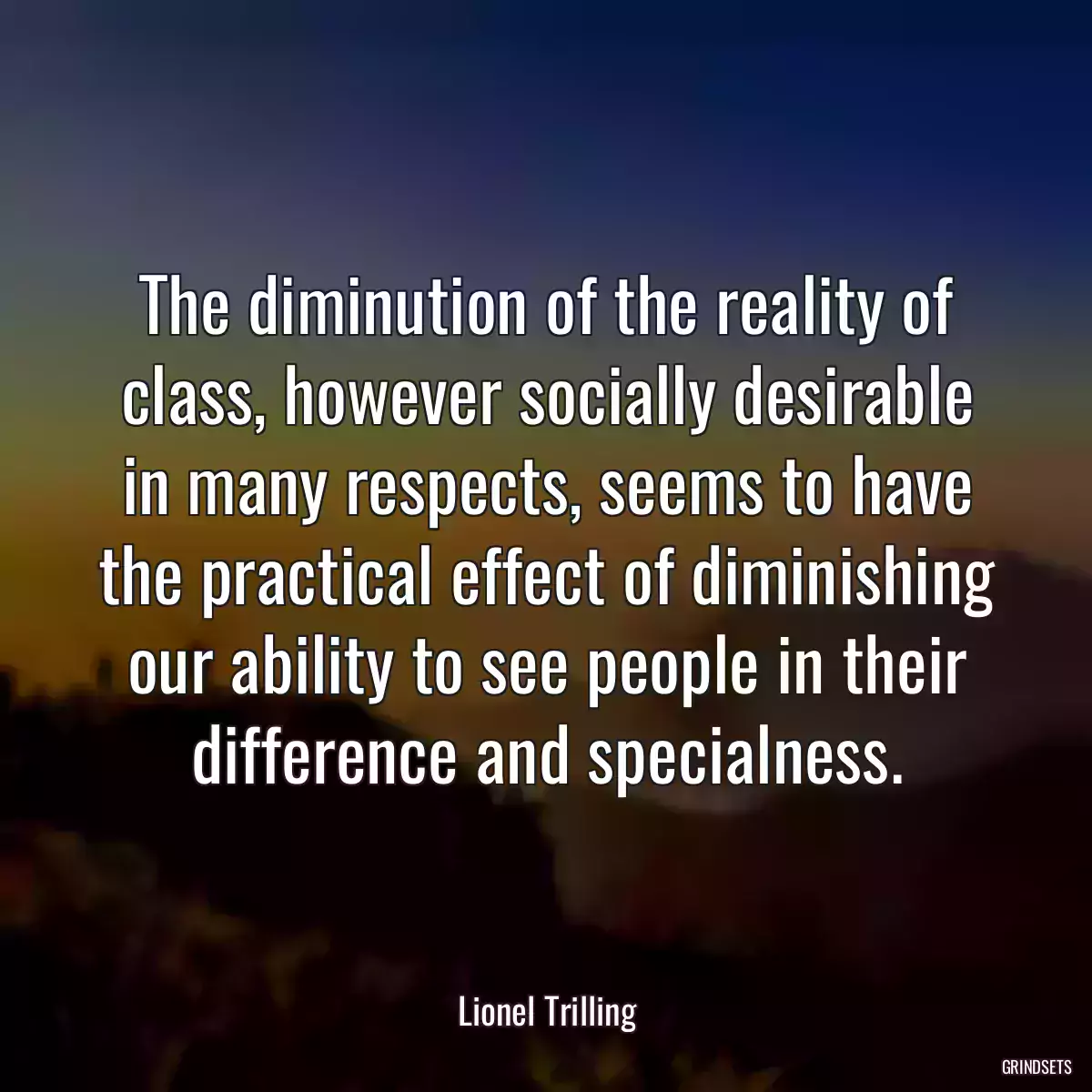 The diminution of the reality of class, however socially desirable in many respects, seems to have the practical effect of diminishing our ability to see people in their difference and specialness.