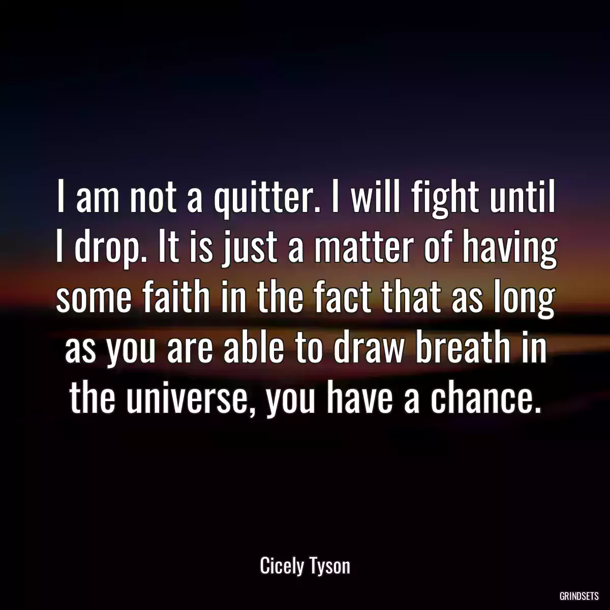 I am not a quitter. I will fight until I drop. It is just a matter of having some faith in the fact that as long as you are able to draw breath in the universe, you have a chance.