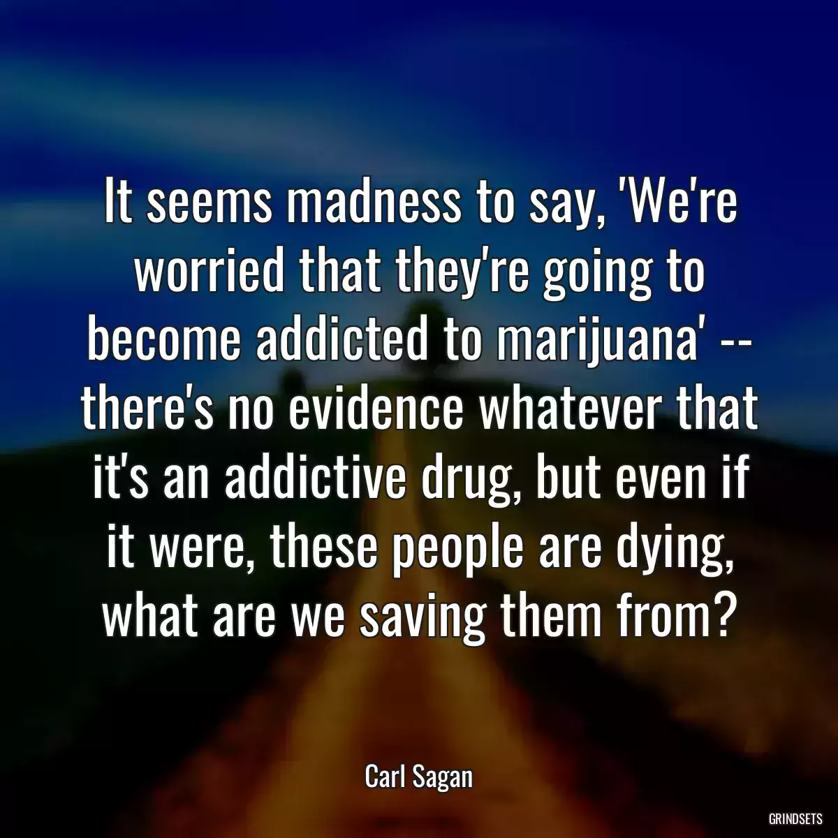 It seems madness to say, \'We\'re worried that they\'re going to become addicted to marijuana\' -- there\'s no evidence whatever that it\'s an addictive drug, but even if it were, these people are dying, what are we saving them from?