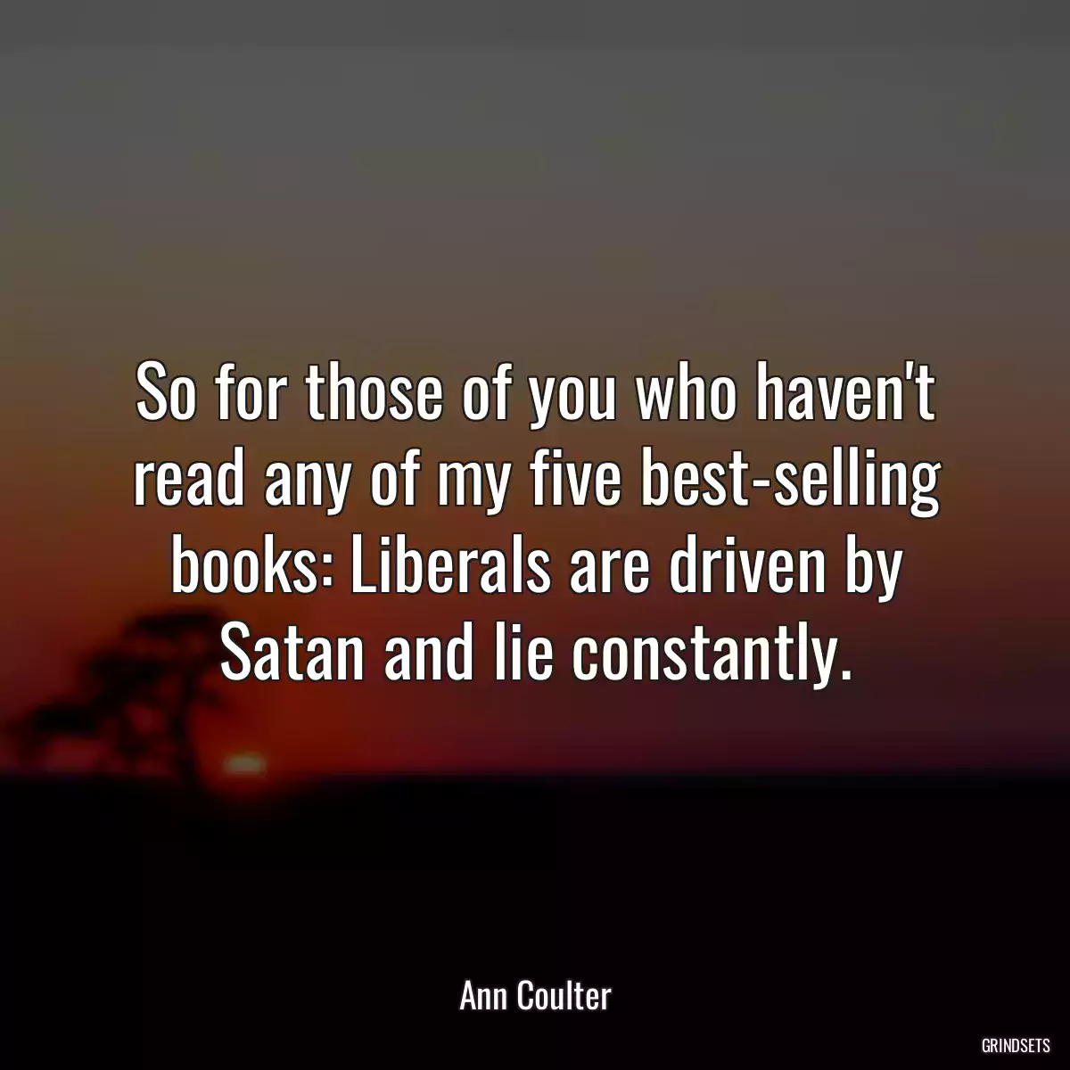 So for those of you who haven\'t read any of my five best-selling books: Liberals are driven by Satan and lie constantly.