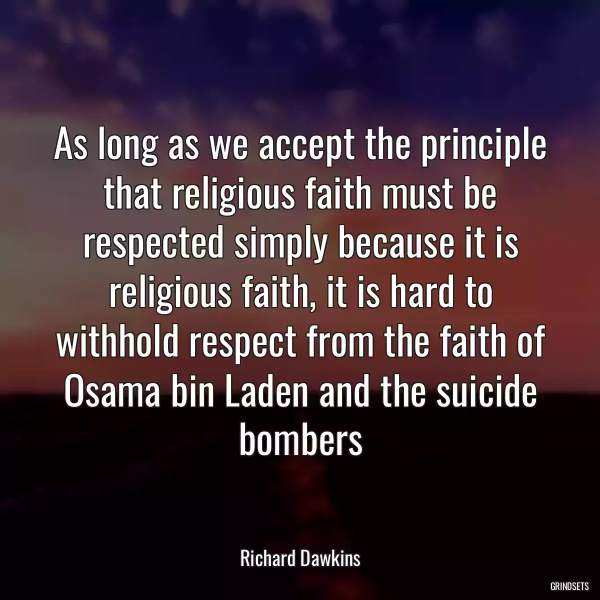 As long as we accept the principle that religious faith must be respected simply because it is religious faith, it is hard to withhold respect from the faith of Osama bin Laden and the suicide bombers