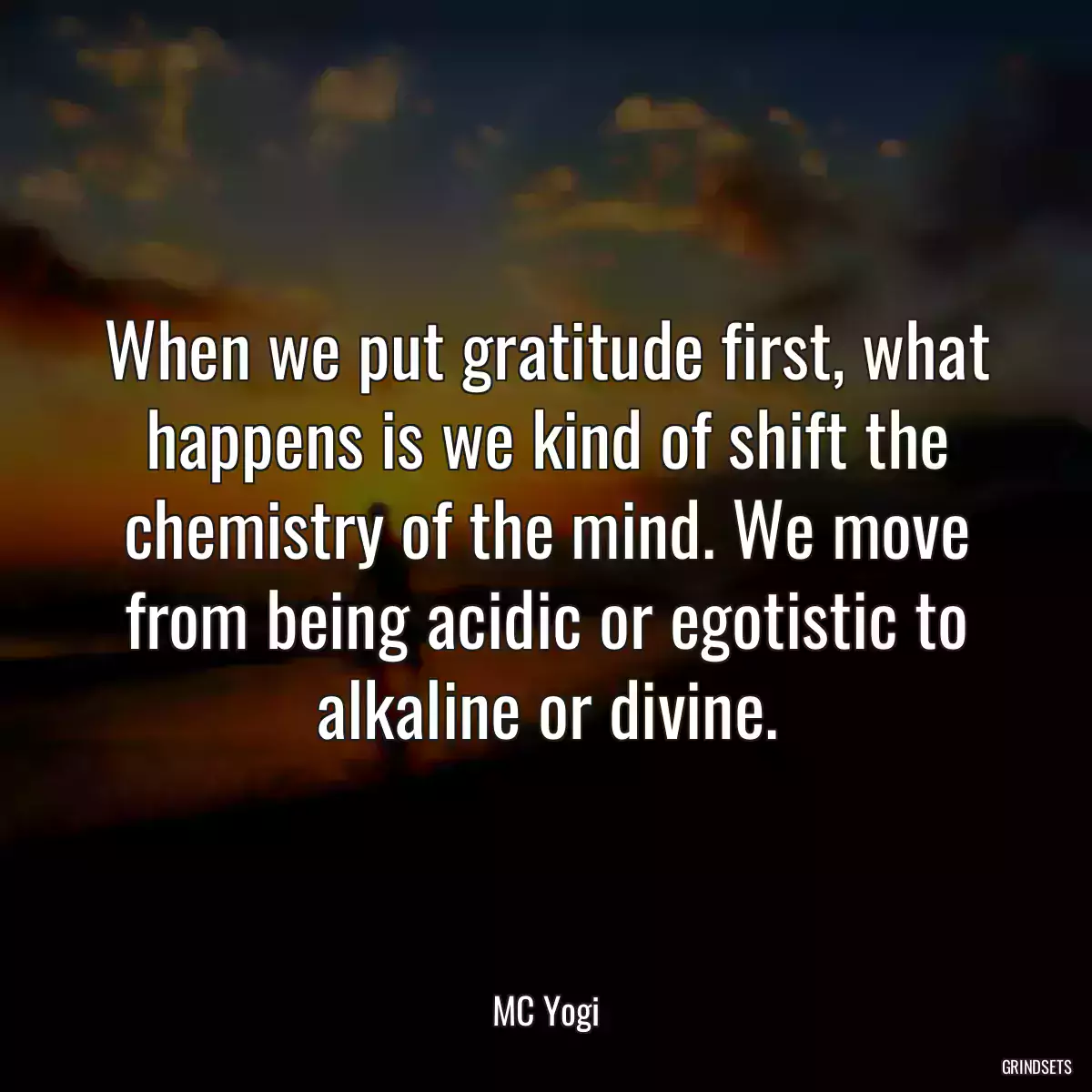 When we put gratitude first, what happens is we kind of shift the chemistry of the mind. We move from being acidic or egotistic to alkaline or divine.