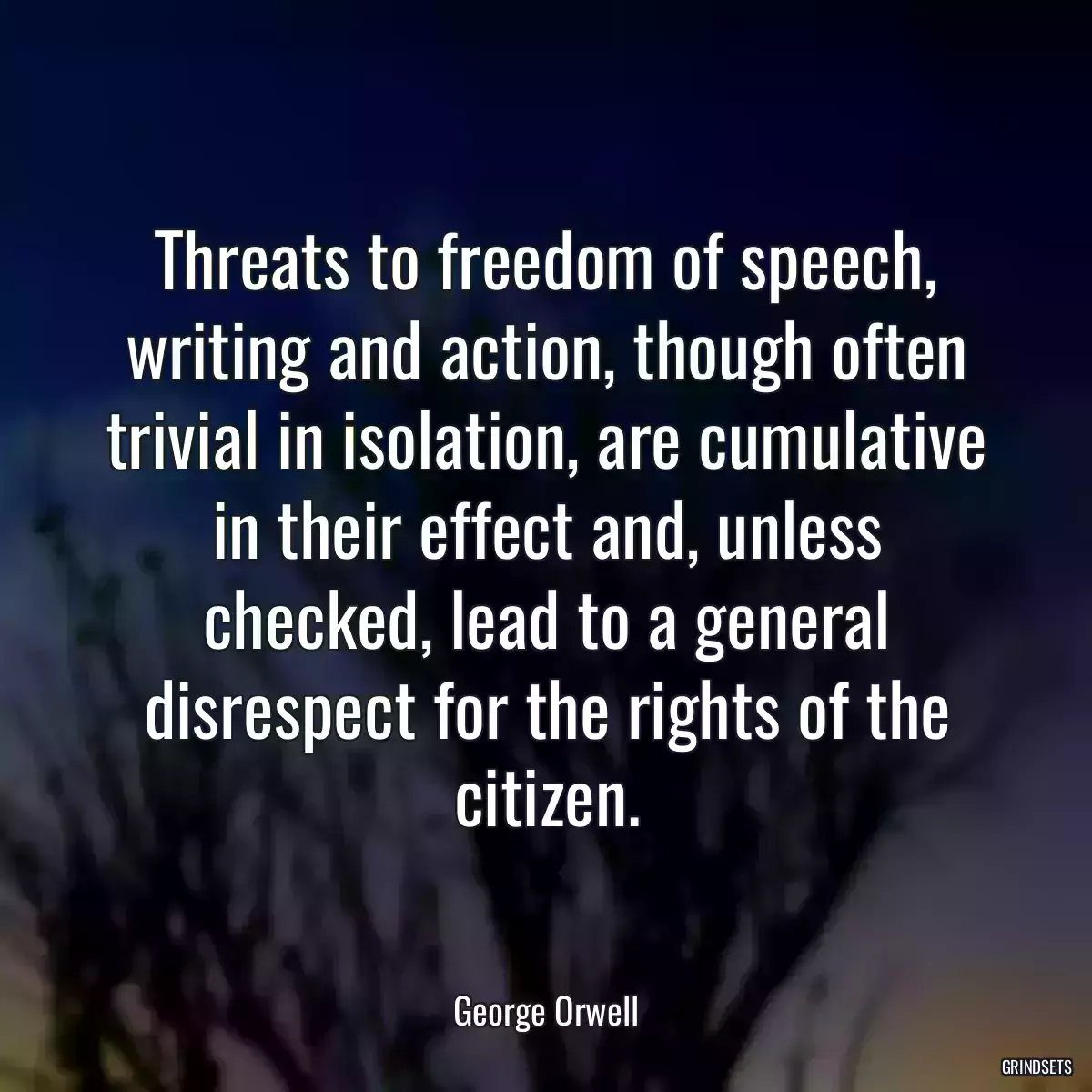 Threats to freedom of speech, writing and action, though often trivial in isolation, are cumulative in their effect and, unless checked, lead to a general disrespect for the rights of the citizen.