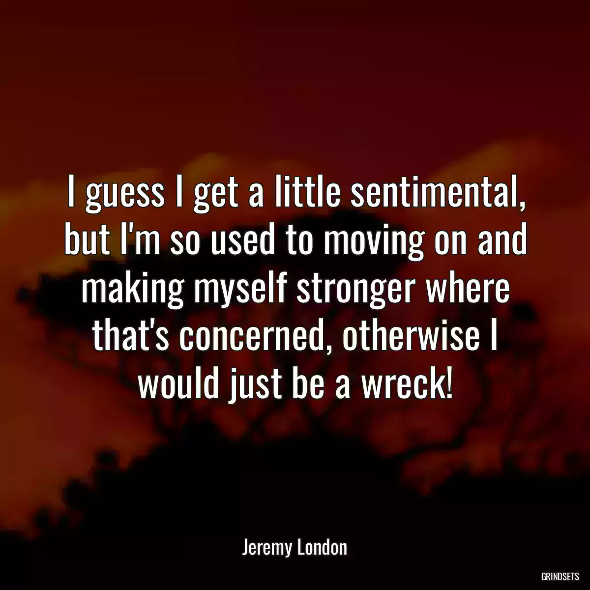 I guess I get a little sentimental, but I\'m so used to moving on and making myself stronger where that\'s concerned, otherwise I would just be a wreck!