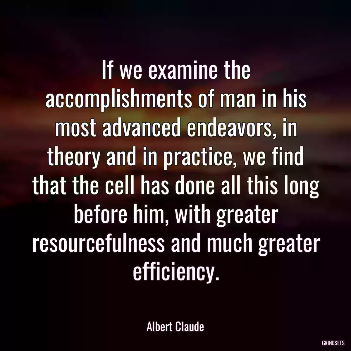 If we examine the accomplishments of man in his most advanced endeavors, in theory and in practice, we find that the cell has done all this long before him, with greater resourcefulness and much greater efficiency.