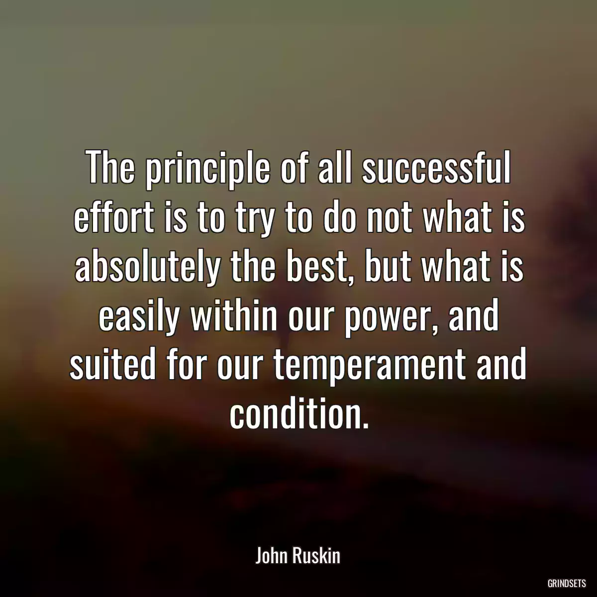 The principle of all successful effort is to try to do not what is absolutely the best, but what is easily within our power, and suited for our temperament and condition.