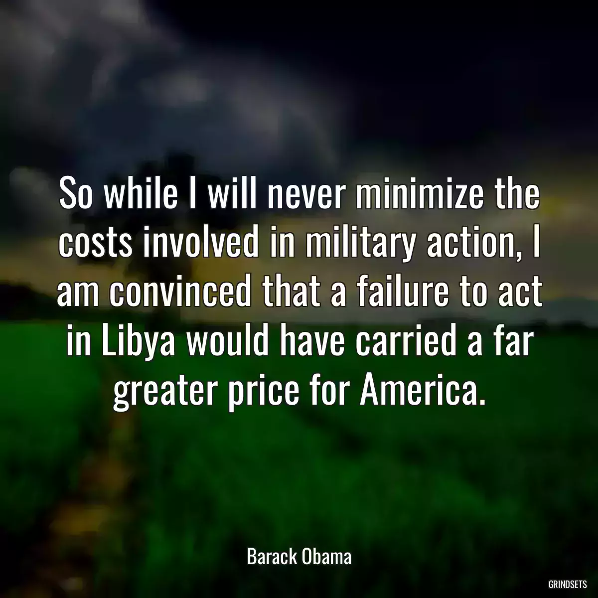 So while I will never minimize the costs involved in military action, I am convinced that a failure to act in Libya would have carried a far greater price for America.