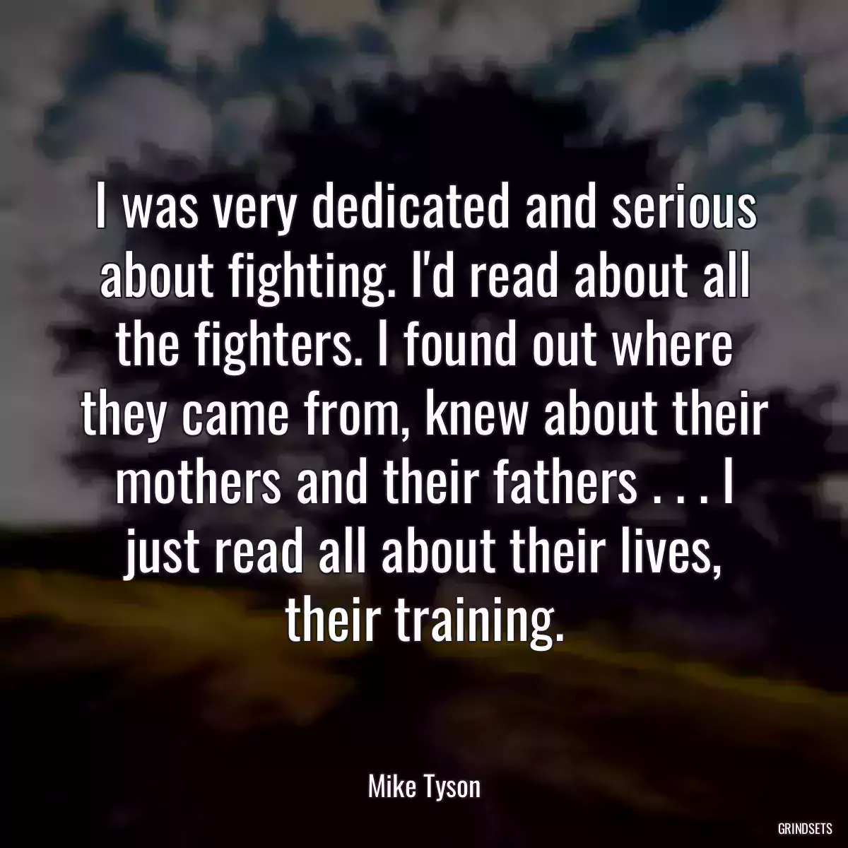 I was very dedicated and serious about fighting. I\'d read about all the fighters. I found out where they came from, knew about their mothers and their fathers . . . I just read all about their lives, their training.