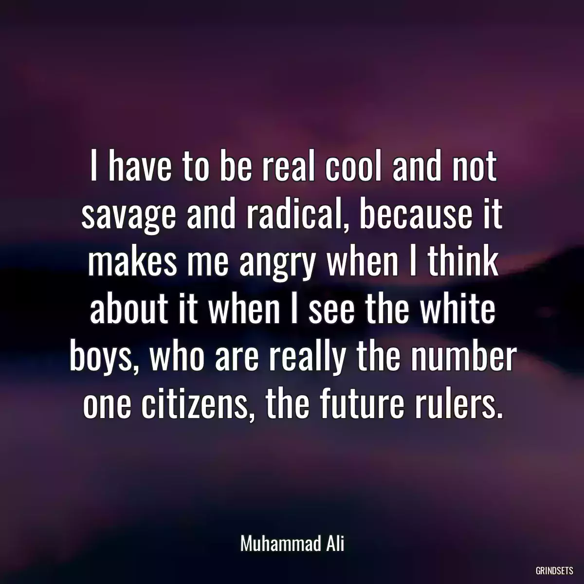 I have to be real cool and not savage and radical, because it makes me angry when I think about it when I see the white boys, who are really the number one citizens, the future rulers.