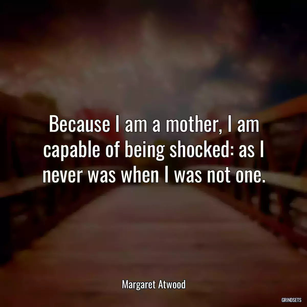 Because I am a mother, I am capable of being shocked: as I never was when I was not one.