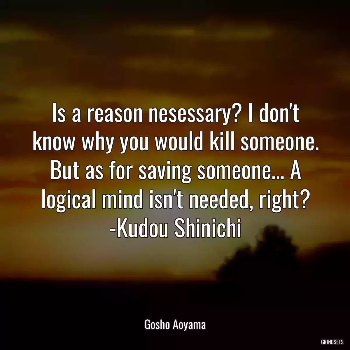 Is a reason nesessary? I don\'t know why you would kill someone. But as for saving someone... A logical mind isn\'t needed, right? -Kudou Shinichi