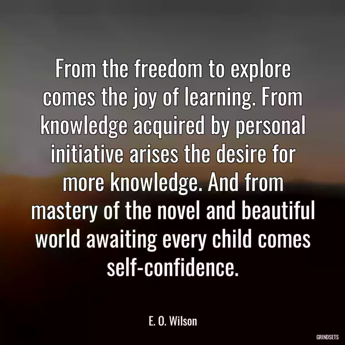 From the freedom to explore comes the joy of learning. From knowledge acquired by personal initiative arises the desire for more knowledge. And from mastery of the novel and beautiful world awaiting every child comes self-confidence.