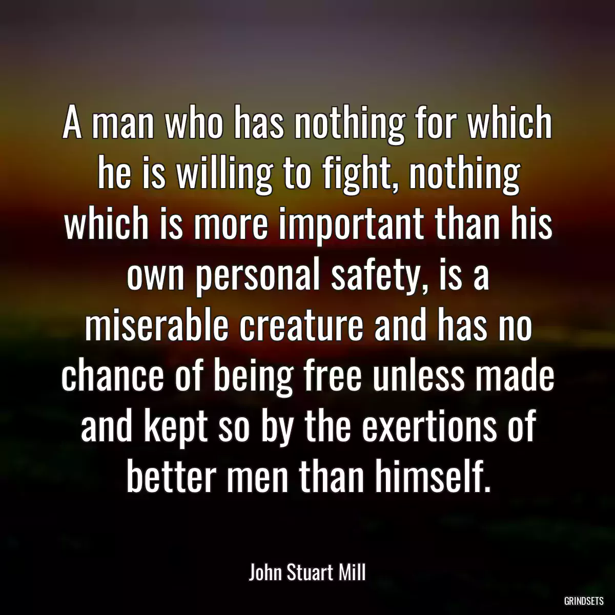 A man who has nothing for which he is willing to fight, nothing which is more important than his own personal safety, is a miserable creature and has no chance of being free unless made and kept so by the exertions of better men than himself.