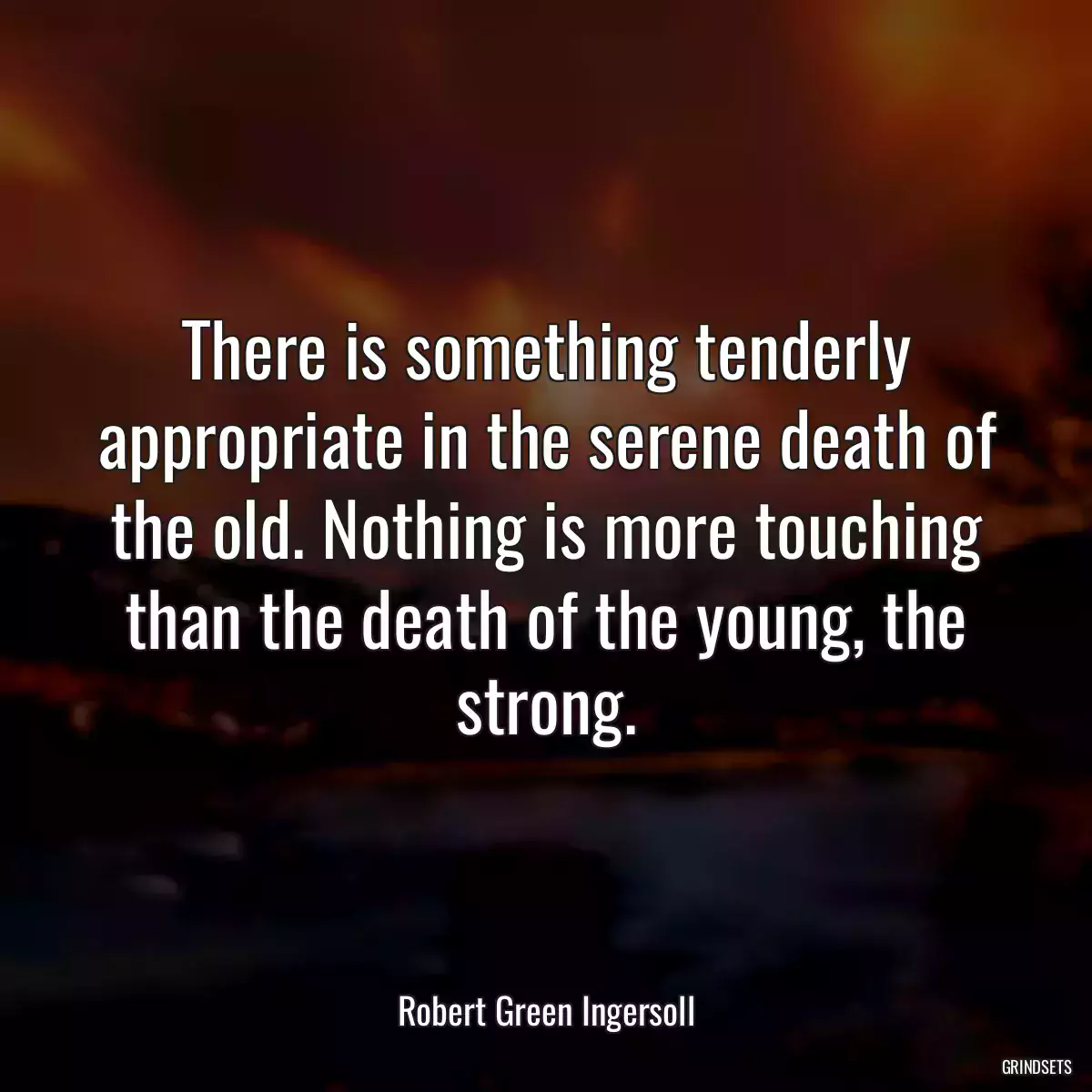 There is something tenderly appropriate in the serene death of the old. Nothing is more touching than the death of the young, the strong.