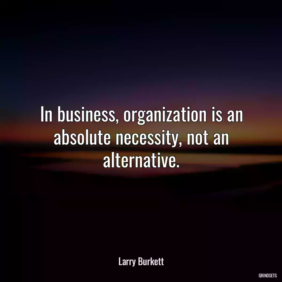 In business, organization is an absolute necessity, not an alternative.