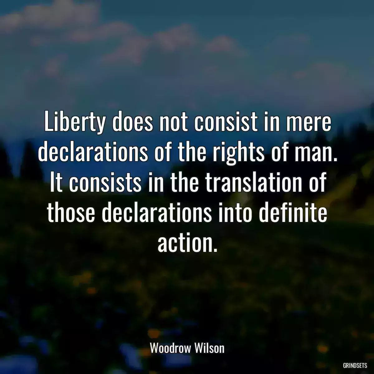 Liberty does not consist in mere declarations of the rights of man. It consists in the translation of those declarations into definite action.